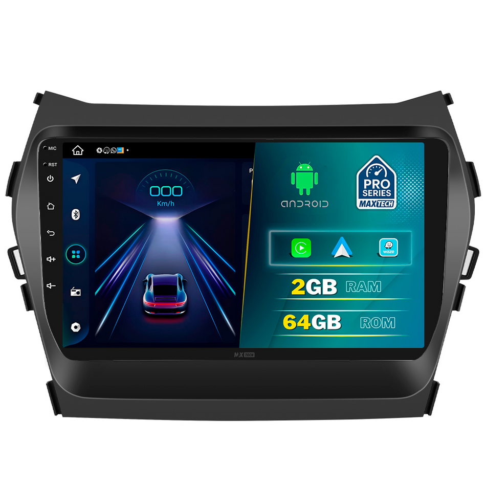 Navigatie Hyundai Santa Fe 3 (2012-2018) dedicata, MaxTech® PRO SERIES, 2 GB Ram 64 GB Rom, Carplay si Android auto, Ecran 9” HD Touch, GPS, Wifi, Bluetooth, Radio, USB, EQ, DSP, Waze