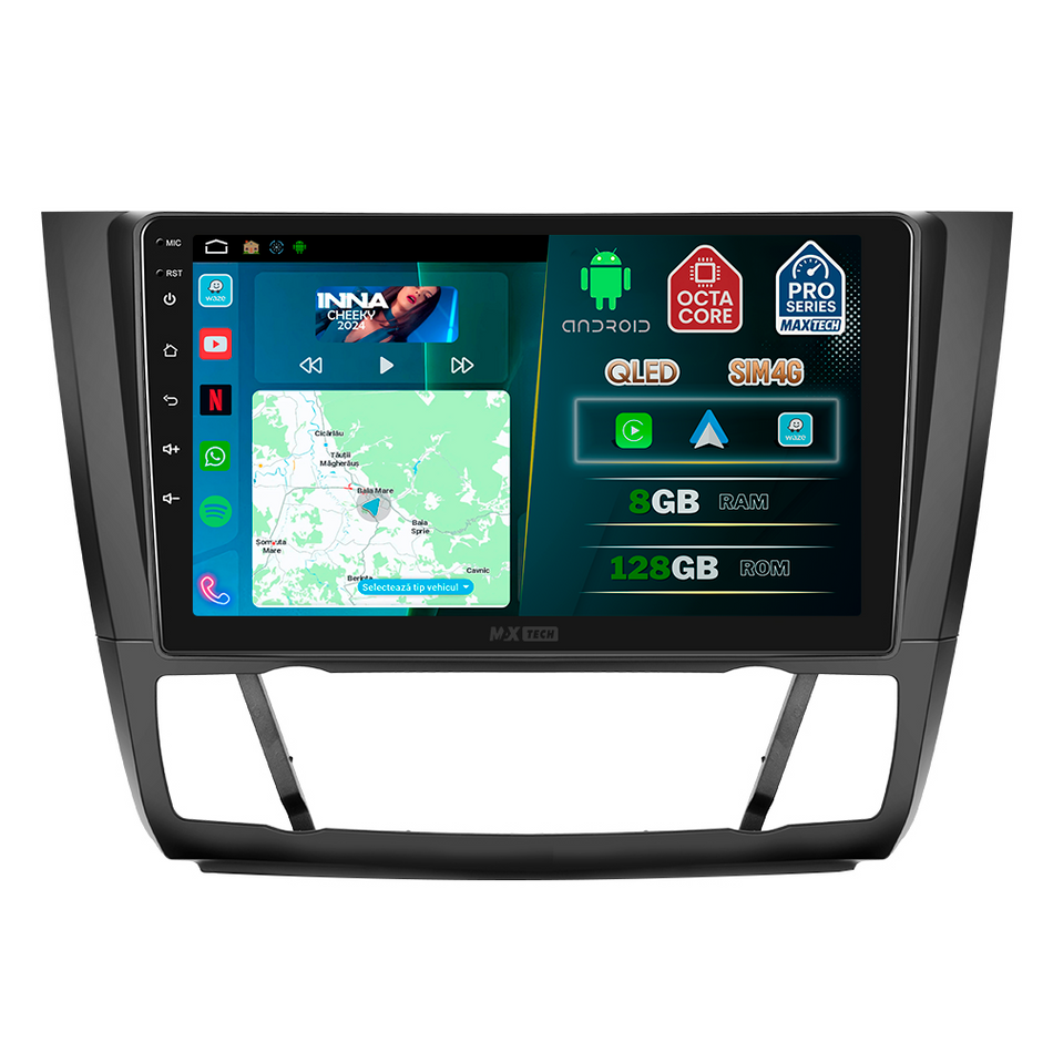 Navigatie BMW Seria 1 E81/E82/E87/E88 (2008-2012) facelift dedicata, MaxTech® PRO SERIES, 8 GB Ram 128 GB Rom, OctaCore, Carplay si Android auto, Ecran 9” HD Touch, Sim 4G, ADI/HI-Res, GPS, Wifi, Bluetooth, Radio, USB, EQ, DSP, Waze