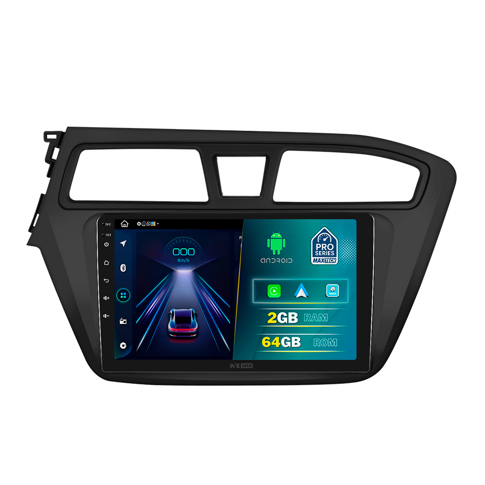 Navigatie Hyundai i20 II (2014-2017) dedicata, MaxTech® PRO SERIES, 2 GB Ram 64 GB Rom, Carplay si Android auto, Ecran 9” HD Touch, GPS, Wifi, Bluetooth, Radio, USB, EQ, DSP, Waze