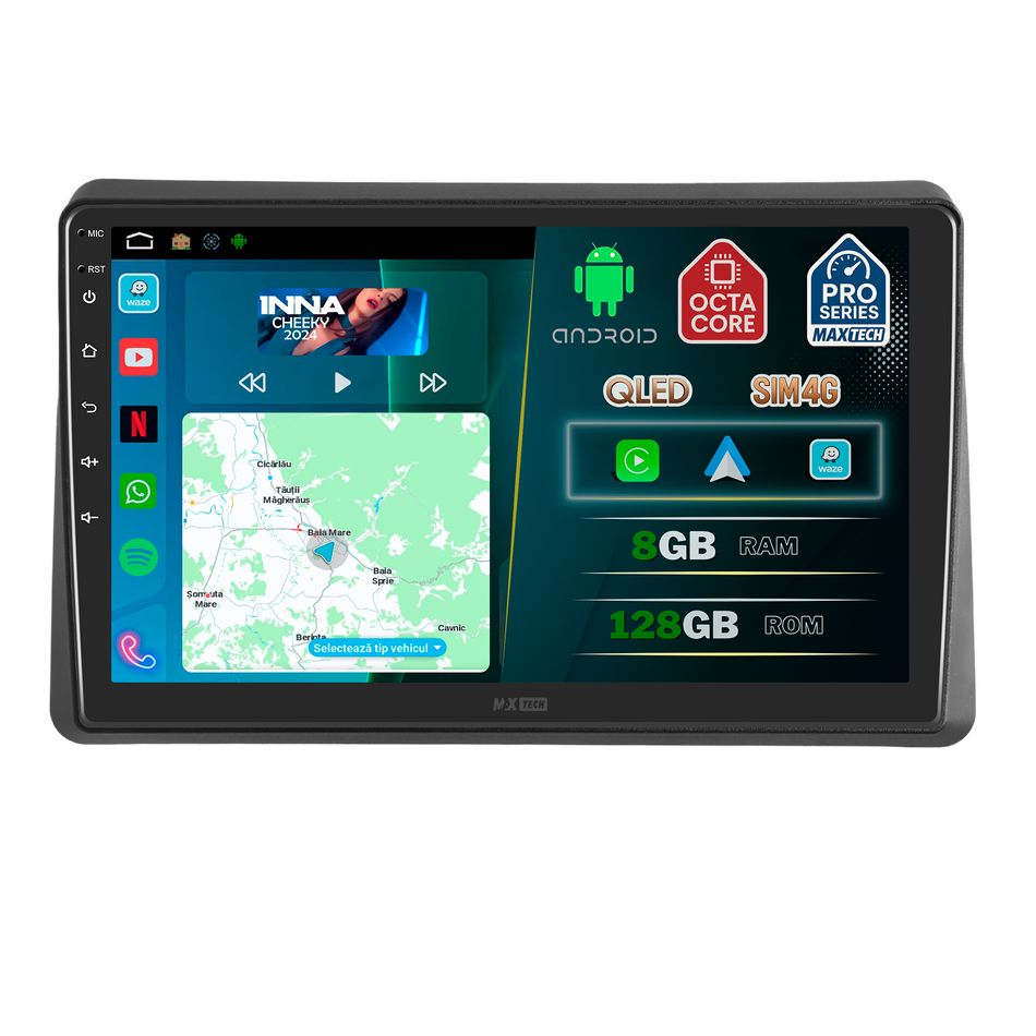 Navigatie Renault Master III (2019-2024) Facelift dedicata, MaxTech® PRO SERIES, 8 GB Ram 128 GB Rom, OctaCore, Carplay si Android auto, Ecran 10” HD Touch, Sim 4G, ADI/HI-Res, GPS, Wifi, Bluetooth, Radio, USB, EQ, DSP, Waze