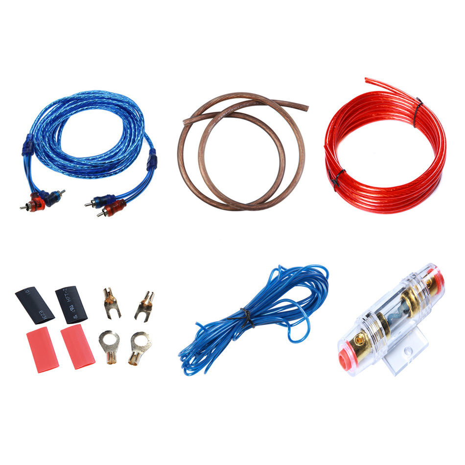 Kit cabluri instalare amplificator auto MaxTech MD-8, 1500W Max, 8GA, cablu RCA 5m, cablu alimentare, siguranta AGU, remote, masa, accesorii montaj