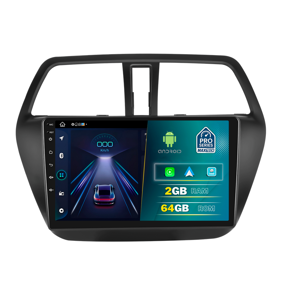 Navigatie Suzuki SX4 S-Cross (2013-2016) Pre-facelift dedicata, MaxTech® PRO SERIES, 2 GB Ram 64 GB Rom, Carplay si Android auto, Ecran 9” HD Touch, GPS, Wifi, Bluetooth, Radio, USB, EQ, DSP, Waze