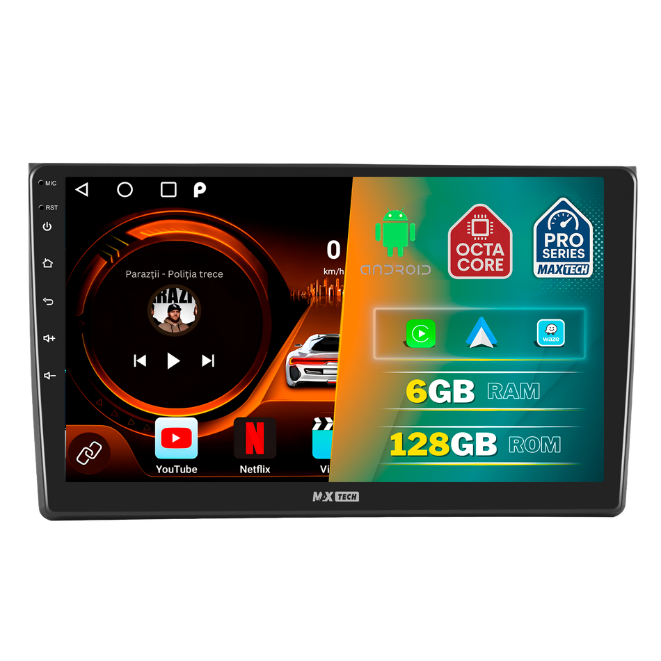Navigatie Audi A4 B6/B7 (2002-2008) dedicata, MaxTech® PRO SERIES, 6 GB Ram 128 GB Rom, Carplay si Android auto, Ecran 9” HD Touch, GPS, Wifi, Bluetooth, Radio, USB, EQ, DSP, Waze