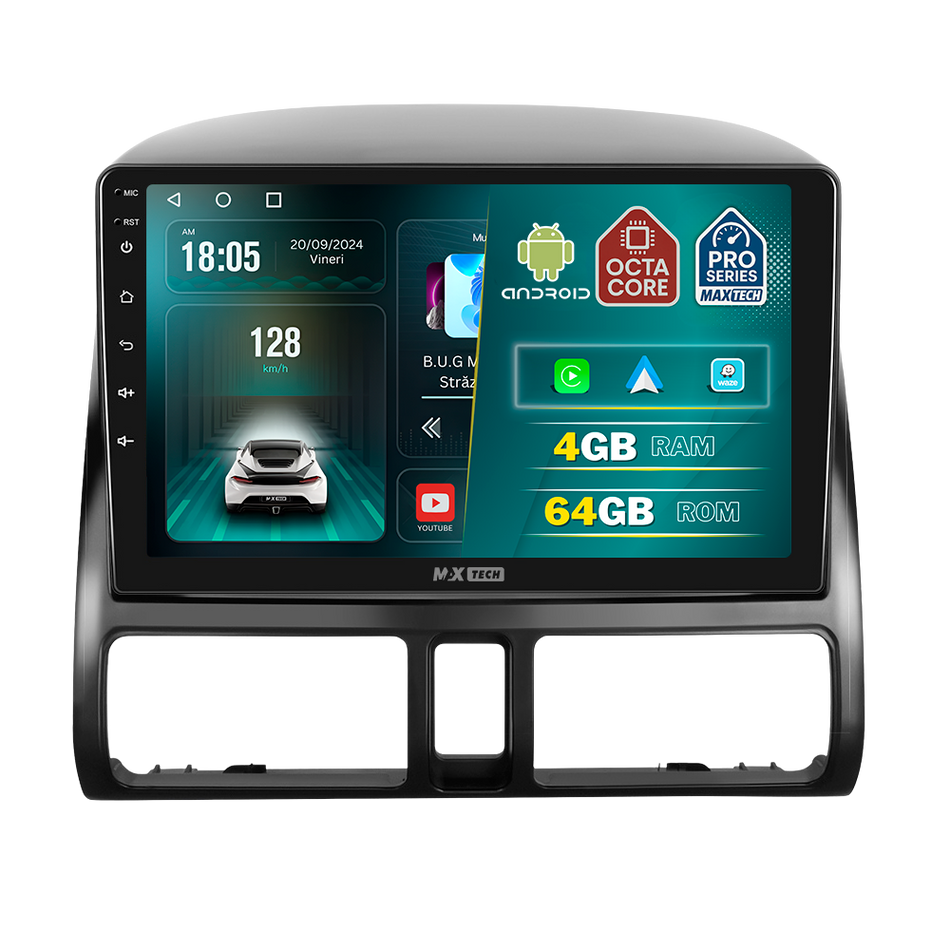 Navigatie Honda CR-V II (2002-2006) dedicata, MaxTech® PRO SERIES, 4 GB Ram 64 GB Rom, Carplay si Android auto, Ecran 9 ” HD Touch, GPS, Wifi, Bluetooth, Radio, USB, EQ, DSP, Waze