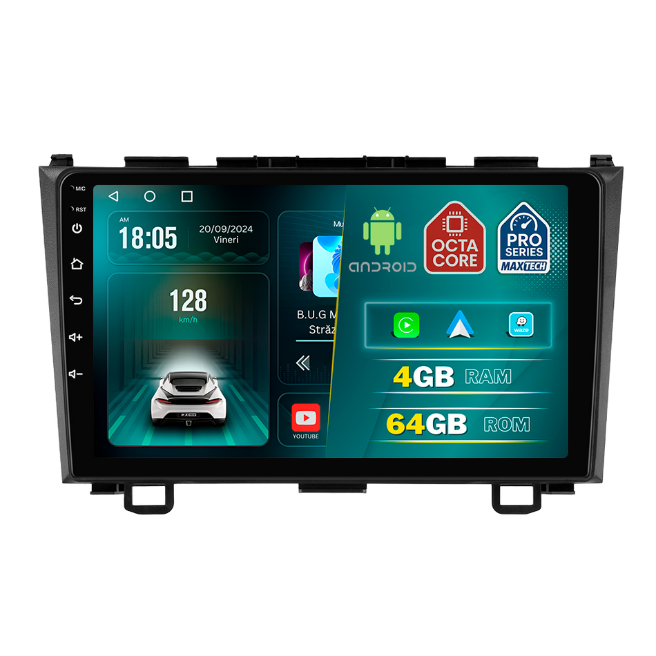 Navigatie Honda CR-V (2007-2011) dedicata, MaxTech® PRO SERIES, 4 GB Ram 64 GB Rom, Carplay si Android auto, Ecran 9 ” HD Touch, GPS, Wifi, Bluetooth, Radio, USB, EQ, DSP, Waze