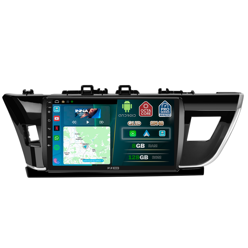 Navigatie Toyota Corolla (2013-2016) Pre-facelift dedicata, MaxTech® PRO SERIES, 8 GB Ram 128 GB Rom, OctaCore, Carplay si Android auto, Ecran 9” HD Touch, Sim 4G, ADI/HI-Res, GPS, Wifi, Bluetooth, Radio, USB, EQ, DSP, Waze