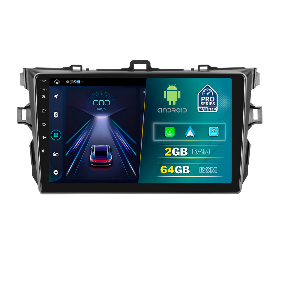 Navigatie Toyota Corolla (2007-2013) dedicata, MaxTech® PRO SERIES, 2 GB Ram 64 GB Rom, Carplay si Android auto, Ecran 9” HD Touch, GPS, Wifi, Bluetooth, Radio, USB, EQ, DSP, Waze