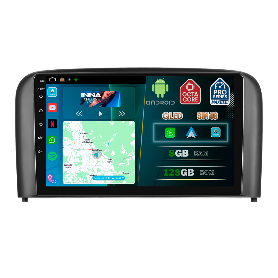 Navigatie Volvo S80 I (2001-2006) dedicata, MaxTech® PRO SERIES, 8 GB Ram 128 GB Rom, OctaCore, Carplay si Android auto, Ecran 9” HD Touch, Sim 4G, ADI/HI-Res, GPS, Wifi, Bluetooth, Radio, USB, EQ, DSP, Waze