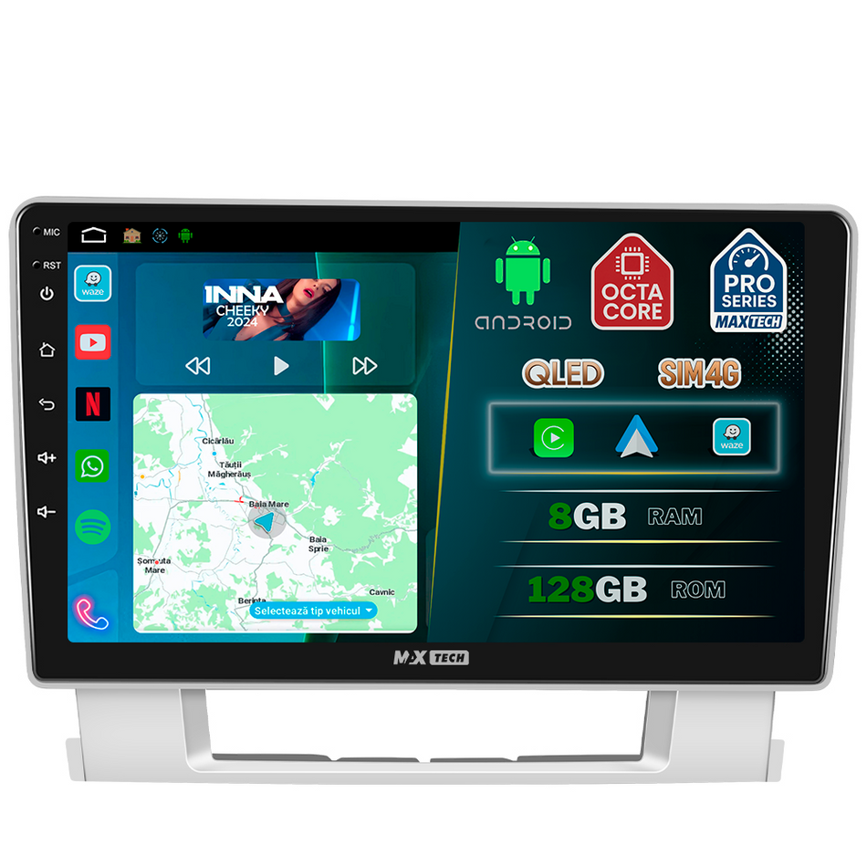 Navigatie Opel Astra J 2010–2017 dedicata, MaxTech® PRO SERIES, 8 GB Ram 128 GB Rom, OctaCore, Carplay si Android auto, Ecran 9” HD Touch, Sim 4G, ADI/HI-Res, GPS, Wifi, Bluetooth, Radio, USB, EQ, DSP, Waze