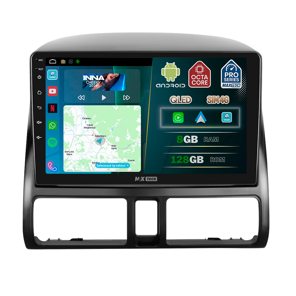 Navigatie Honda CR-V II (2002-2006) dedicata, MaxTech® PRO SERIES, 8 GB Ram 128 GB Rom, OctaCore, Carplay si Android auto, Ecran 9” HD Touch, Sim 4G, ADI/HI-Res, GPS, Wifi, Bluetooth, Radio, USB, EQ, DSP, Waze