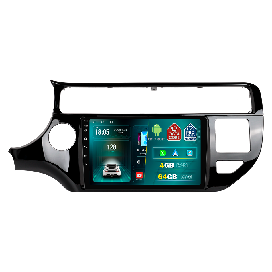 Navigatie Kia Rio (2014-2017) (facelift) dedicata, MaxTech® PRO SERIES, 4 GB Ram 64 GB Rom, Carplay si Android auto, Ecran 9 ” HD Touch, GPS, Wifi, Bluetooth, Radio, USB, EQ, DSP, Waze