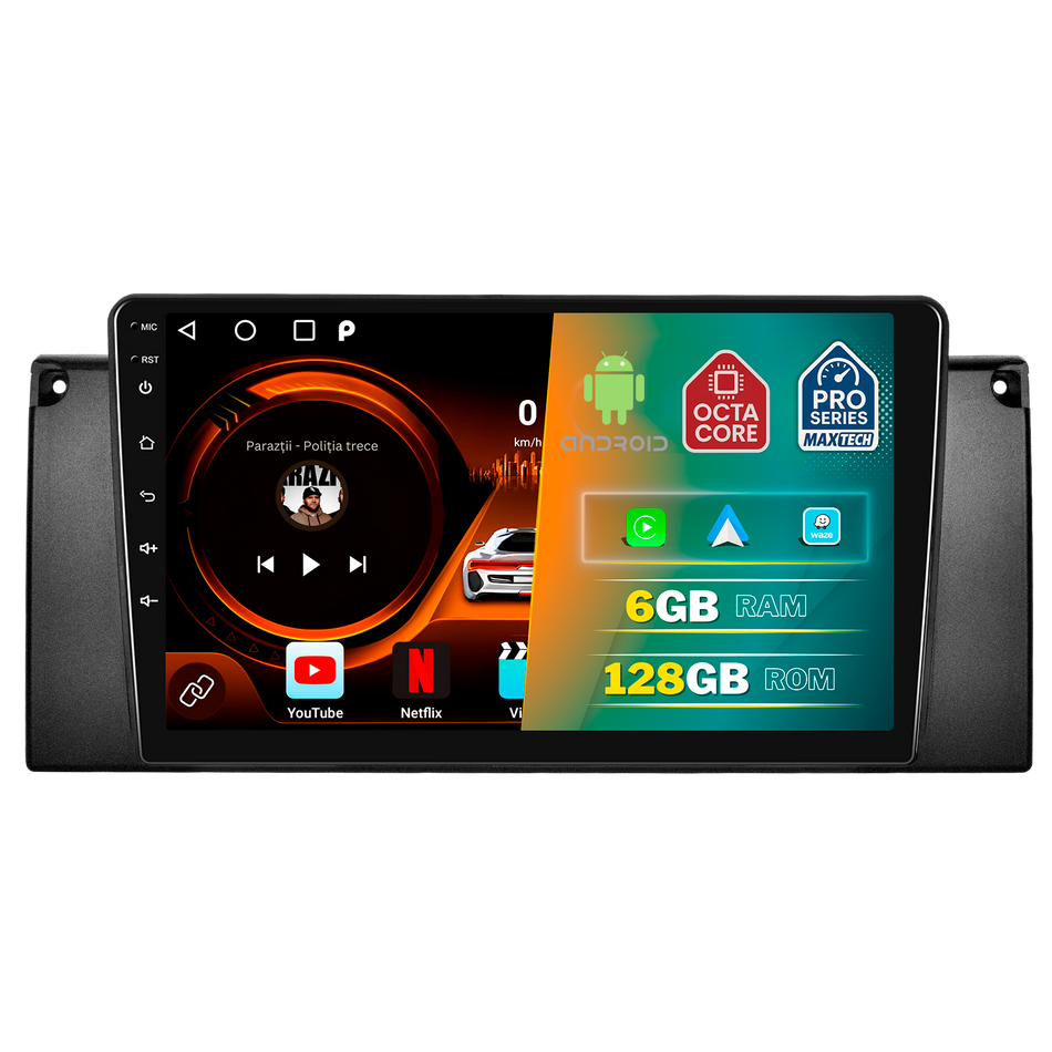 Navigatie BMW X5 E53 (1999–2006)  dedicata, MaxTech® PRO SERIES, 6 GB Ram 128 GB Rom, Carplay si Android auto, Ecran 9” HD Touch, GPS, Wifi, Bluetooth, Radio, USB, EQ, DSP, Waze