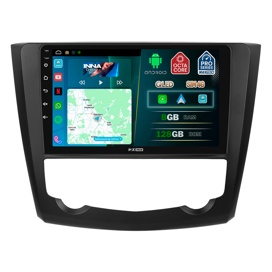 Navigatie Renault Kadjar I (2015-2018) pre-facelift dedicata, MaxTech® PRO SERIES, 8 GB Ram 128 GB Rom, OctaCore, Carplay si Android auto, Ecran 9” HD Touch, Sim 4G, ADI/HI-Res, GPS, Wifi, Bluetooth, Radio, USB, EQ, DSP, Waze