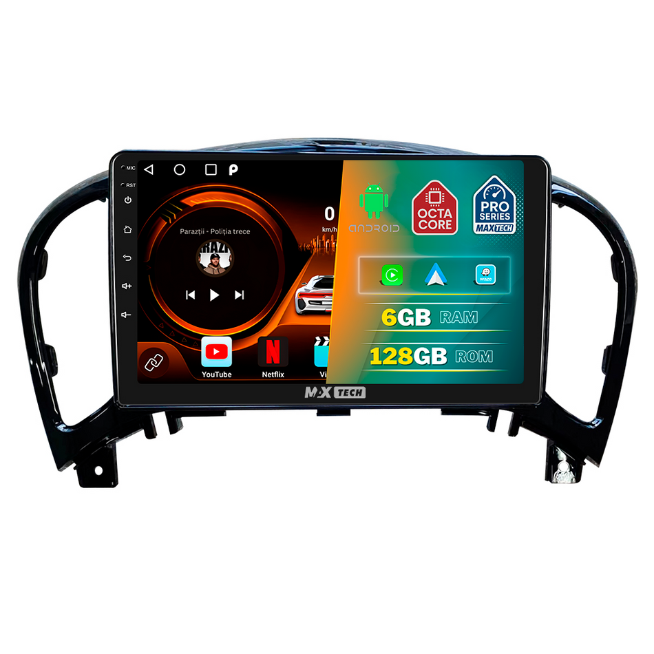 Navigatie Nissan Juke I Facelift (2014-2019) dedicata, MaxTech® PRO SERIES, 6 GB Ram 128 GB Rom, Carplay si Android auto, Ecran 9” HD Touch, GPS, Wifi, Bluetooth, Radio, USB, EQ, DSP, Waze