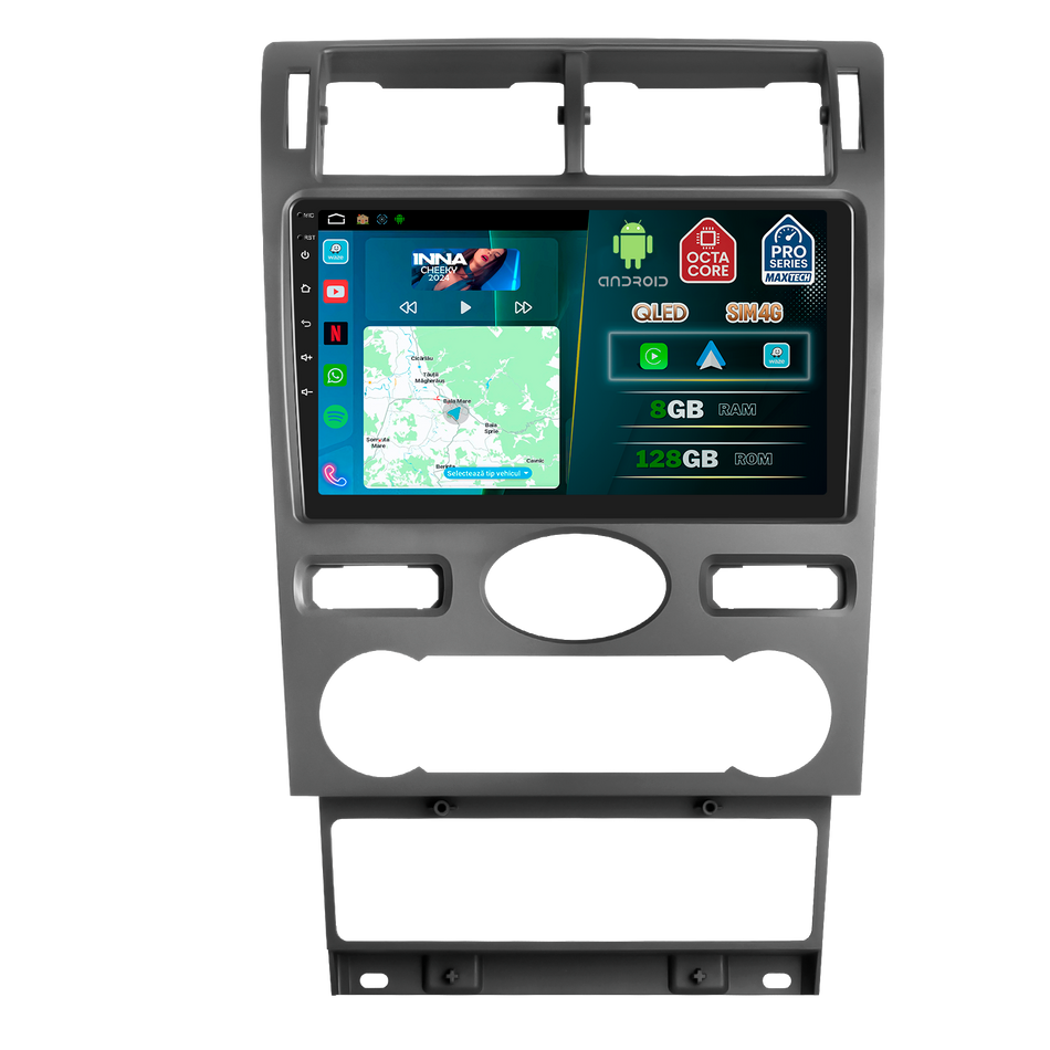 Navigatie  Ford Mondeo 3 (2004-2007) dedicata, MaxTech® PRO SERIES, 8 GB Ram 128 GB Rom, OctaCore, Carplay si Android auto, Ecran 9” HD Touch, Sim 4G, ADI/HI-Res, GPS, Wifi, Bluetooth, Radio, USB, EQ, DSP, Waze