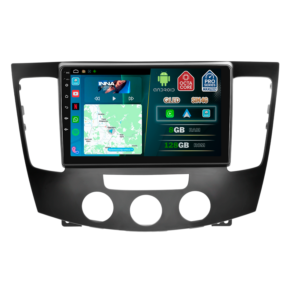 Navigatie Hyundai Sonata (2008-2010) facelift / NFC (Climatizare manuală) dedicata, MaxTech® PRO SERIES, 8 GB Ram 128 GB Rom, OctaCore, Carplay si Android auto, Ecran 9” HD Touch, Sim 4G, ADI/HI-Res, GPS, Wifi, Bluetooth, Radio, USB, EQ, DSP, Waze