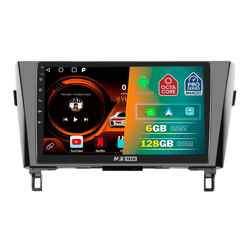 Navigatie Nissan Qashqai II J11 / X-trail 2014-2017 III (T32) (Pre-Facelift) dedicata, MaxTech® PRO SERIES, 6 GB Ram 128 GB Rom, Carplay si Android auto, Ecran 10” HD Touch, GPS, Wifi, Bluetooth, Radio, USB, EQ, DSP, Waze