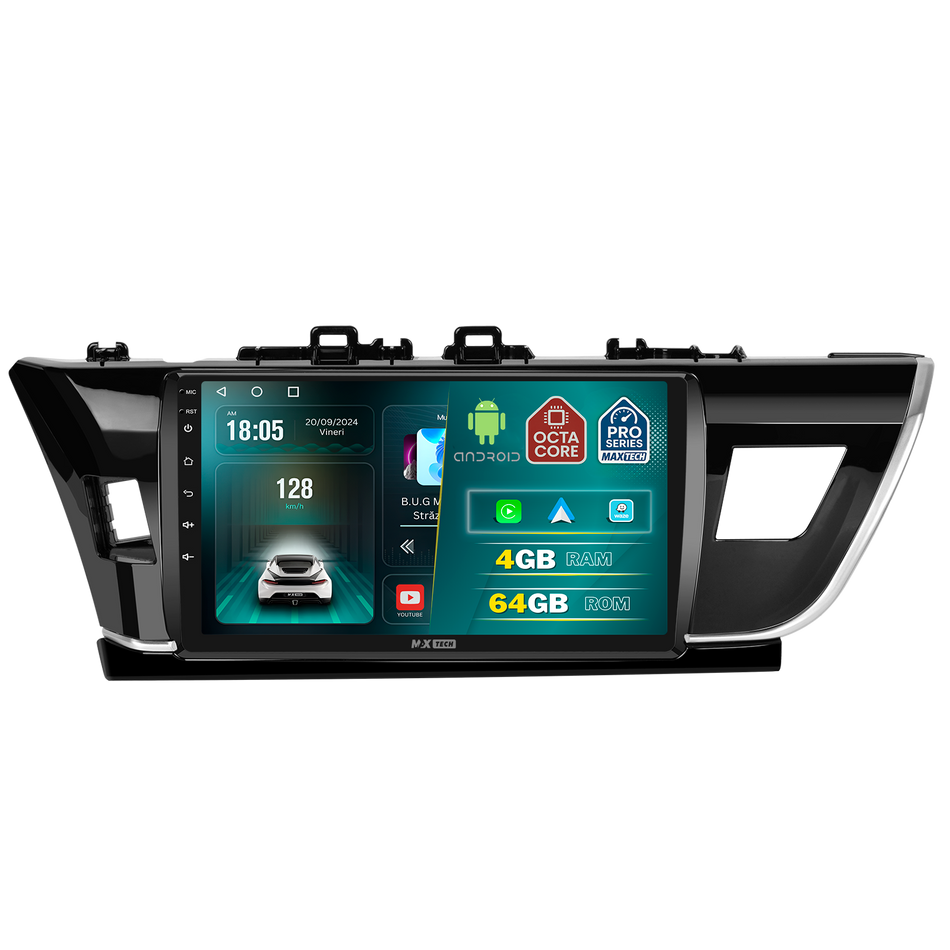 Navigatie Toyota Corolla (2013-2016) Pre-facelift dedicata, MaxTech® PRO SERIES, 4 GB Ram 64 GB Rom, Carplay si Android auto, Ecran 9 ” HD Touch, GPS, Wifi, Bluetooth, Radio, USB, EQ, DSP, Waze