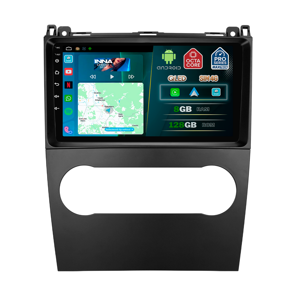 Navigatie Mercedes A-Class W169/B-Class W245 (2008–2012) dedicata, MaxTech® PRO SERIES, 8 GB Ram 128 GB Rom, OctaCore, Carplay si Android auto, Ecran 9” HD Touch, Sim 4G, ADI/HI-Res, GPS, Wifi, Bluetooth, Radio, USB, EQ, DSP, Waze