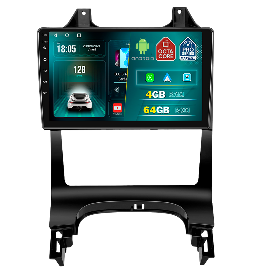 Navigatie Peugeot 3008 (2013-2016) facelift dedicata, MaxTech® PRO SERIES, 4 GB Ram 64 GB Rom, Carplay si Android auto, Ecran 9 ” HD Touch, GPS, Wifi, Bluetooth, Radio, USB, EQ, DSP, Waze