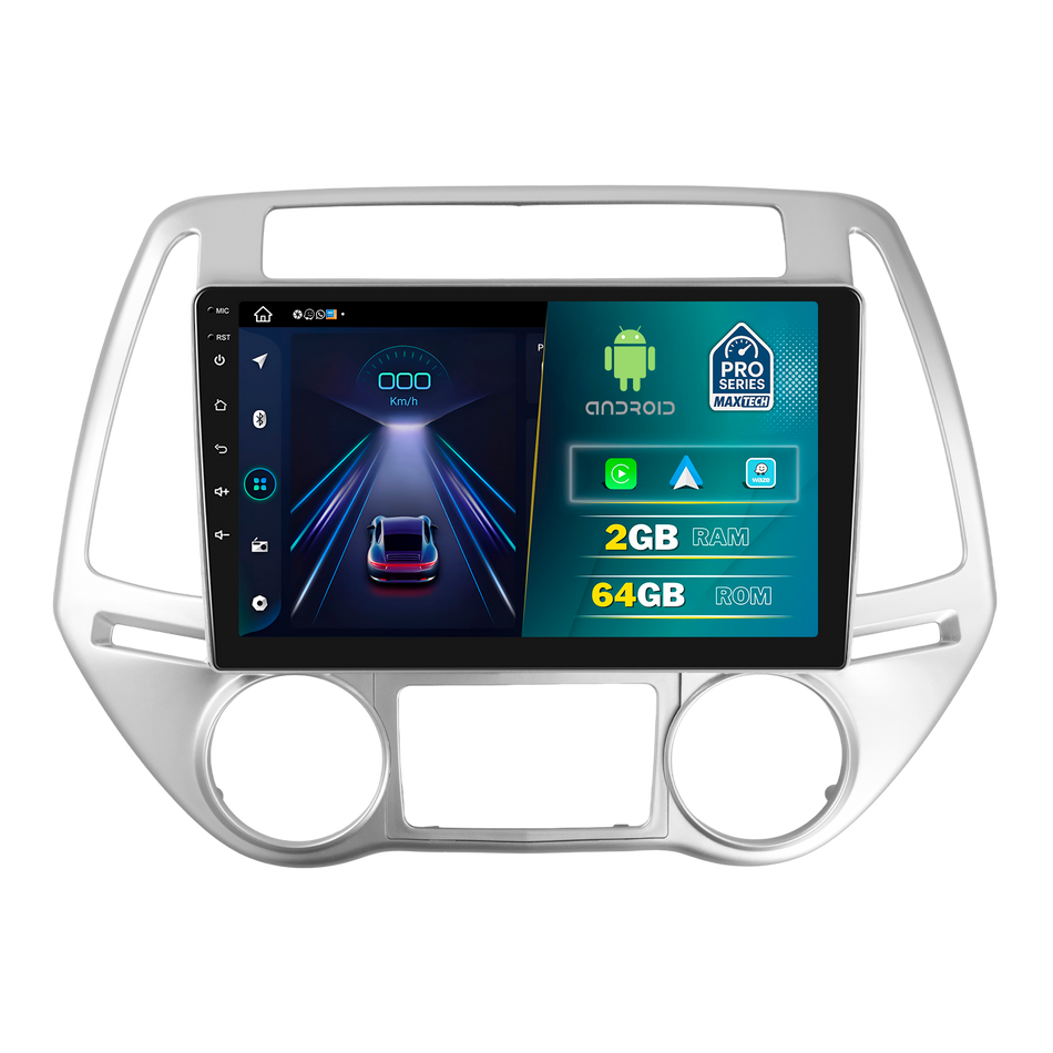 Navigatie Hyundai i20 (2012-2014) (PB Facelift) dedicata, MaxTech® PRO SERIES, 2 GB Ram 64 GB Rom, Carplay si Android auto, Ecran 9” HD Touch, GPS, Wifi, Bluetooth, Radio, USB, EQ, DSP, Waze