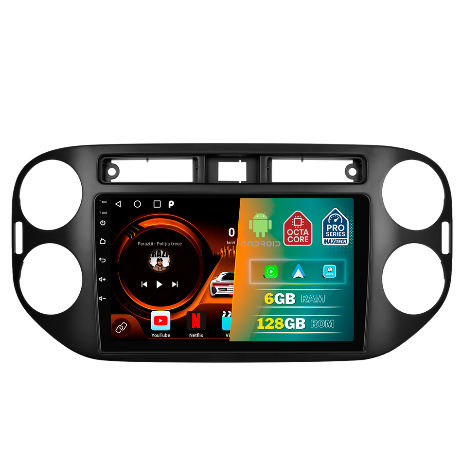 Navigatie Volkswagen Tiguan I (2011-2016) facelift dedicata, MaxTech® PRO SERIES, 6 GB Ram 128 GB Rom, Carplay si Android auto, Ecran 9” HD Touch, GPS, Wifi, Bluetooth, Radio, USB, EQ, DSP, Waze