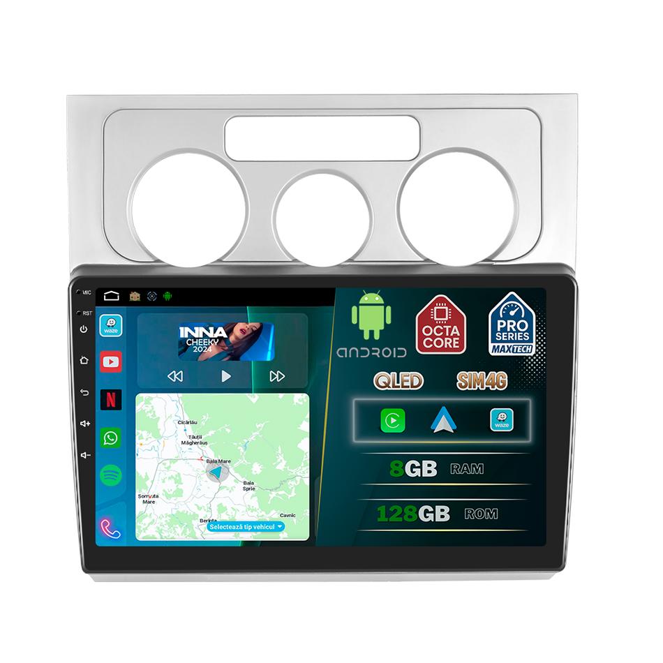Navigatie VW Touran I (2006-2010) facelift dedicata, MaxTech® PRO SERIES, 8 GB Ram 128 GB Rom, OctaCore, Carplay si Android auto, Ecran 10” HD Touch, Sim 4G, ADI/HI-Res, GPS, Wifi, Bluetooth, Radio, USB, EQ, DSP, Waze