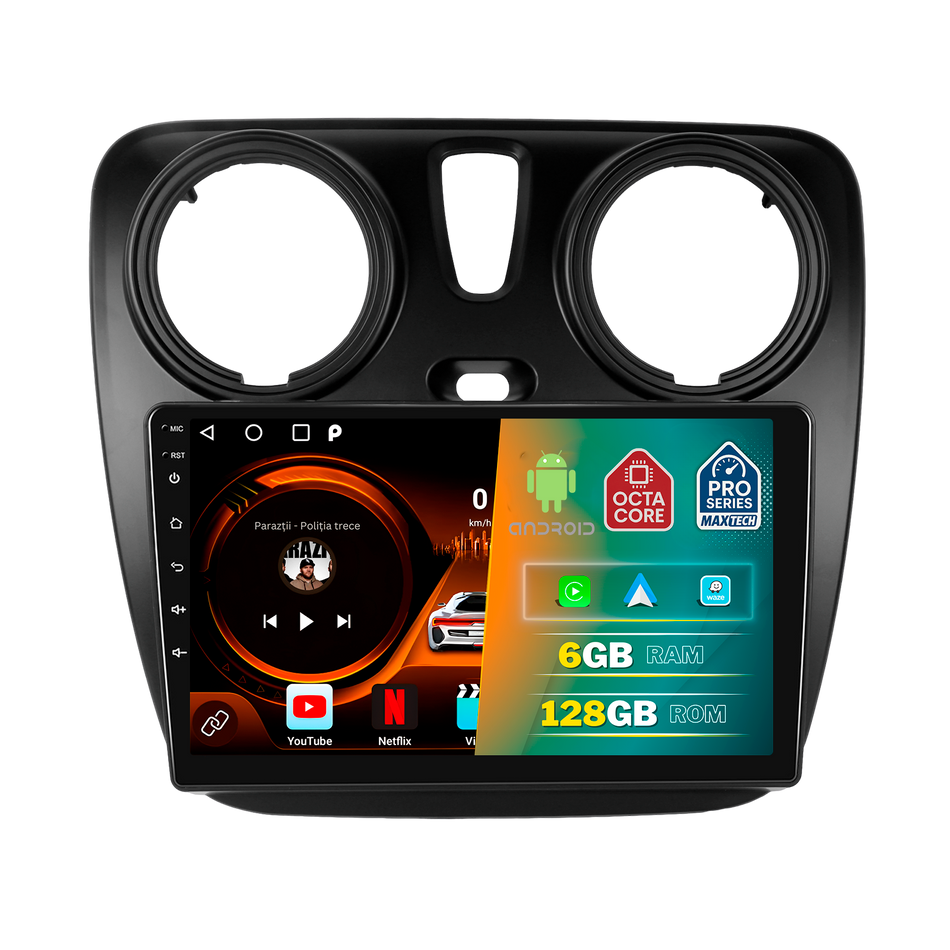 Navigatie Dacia Lodgy 2012-2022 / Dacia Dokker 2012-2021 dedicata, MaxTech® PRO SERIES, 6 GB Ram 128 GB Rom, Carplay si Android auto, Ecran 9” HD Touch, GPS, Wifi, Bluetooth, Radio, USB, EQ, DSP, Waze