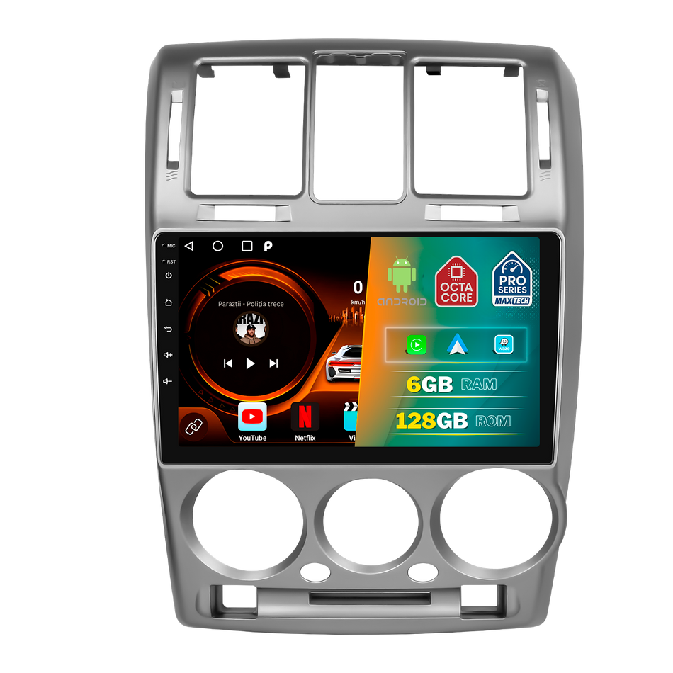 Navigatie Hyundai Getz (2002-2006) pre-facelift dedicata, MaxTech® PRO SERIES, 6 GB Ram 128 GB Rom, Carplay si Android auto, Ecran 9” HD Touch, GPS, Wifi, Bluetooth, Radio, USB, EQ, DSP, Waze