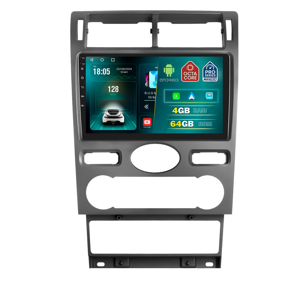 Navigatie  Ford Mondeo 3 (2004-2007) dedicata, MaxTech® PRO SERIES, 4 GB Ram 64 GB Rom, Carplay si Android auto, Ecran 9 ” HD Touch, GPS, Wifi, Bluetooth, Radio, USB, EQ, DSP, Waze