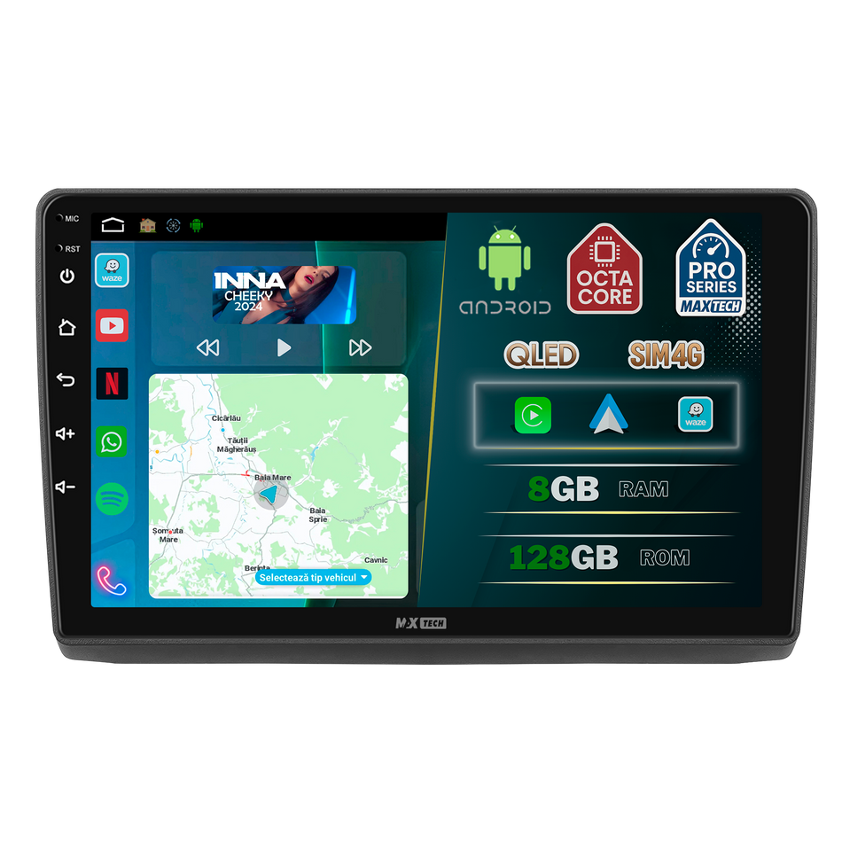 Navigatie Renault Trafic II / Opel Vivaro A / Nissan Primastar (2001–2014) dedicata, MaxTech® PRO SERIES, 8 GB Ram 128 GB Rom, OctaCore, Carplay si Android auto, Ecran 10” HD Touch, Sim 4G, ADI/HI-Res, GPS, Wifi, Bluetooth, Radio, USB, EQ, DSP, Waze
