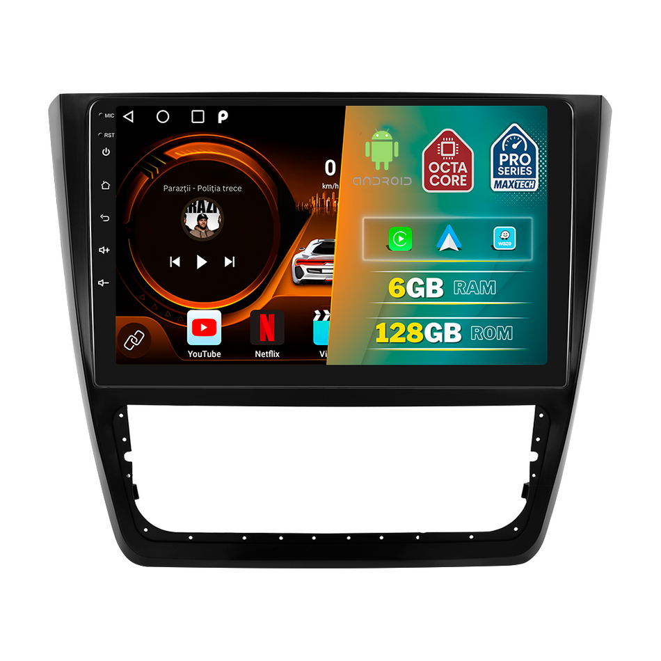 Navigatie Skoda Yeti (2009-2017) dedicata, MaxTech® PRO SERIES, 6 GB Ram 128 GB Rom, Carplay si Android auto, Ecran 10” HD Touch, GPS, Wifi, Bluetooth, Radio, USB, EQ, DSP, Waze
