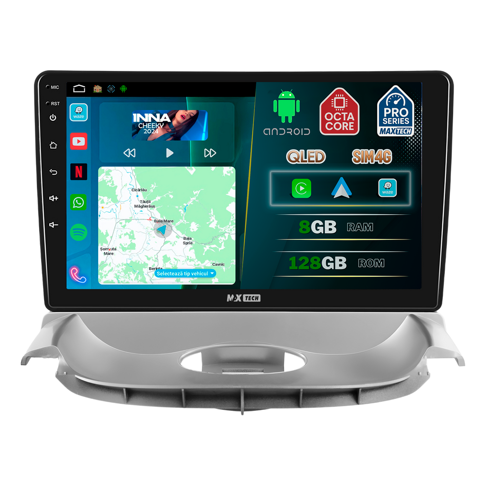 Navigatie Peugeot 206 (2004-2008) facelift  dedicata, MaxTech® PRO SERIES, 8 GB Ram 128 GB Rom, OctaCore, Carplay si Android auto, Ecran 9” HD Touch, Sim 4G, ADI/HI-Res, GPS, Wifi, Bluetooth, Radio, USB, EQ, DSP, Waze