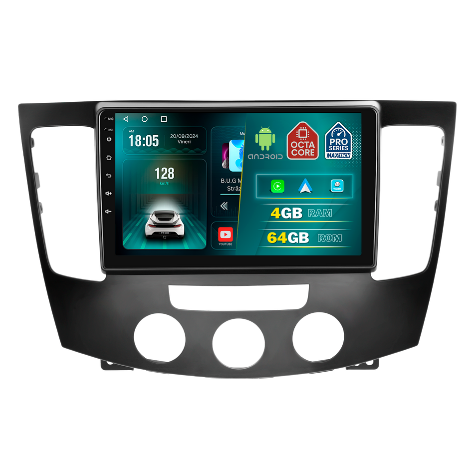 Navigatie Hyundai Sonata (2008-2010) facelift / NFC (Climatizare manuală) dedicata, MaxTech® PRO SERIES, 4 GB Ram 64 GB Rom, Carplay si Android auto, Ecran 9 ” HD Touch, GPS, Wifi, Bluetooth, Radio, USB, EQ, DSP, Waze