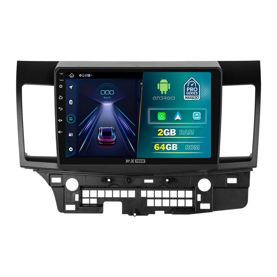 Navigatie Mitsubishi Lancer X (2008-2015) dedicata, MaxTech® PRO SERIES, 2 GB Ram 64 GB Rom, Carplay si Android auto, Ecran 10” HD Touch, GPS, Wifi, Bluetooth, Radio, USB, EQ, DSP, Waze
