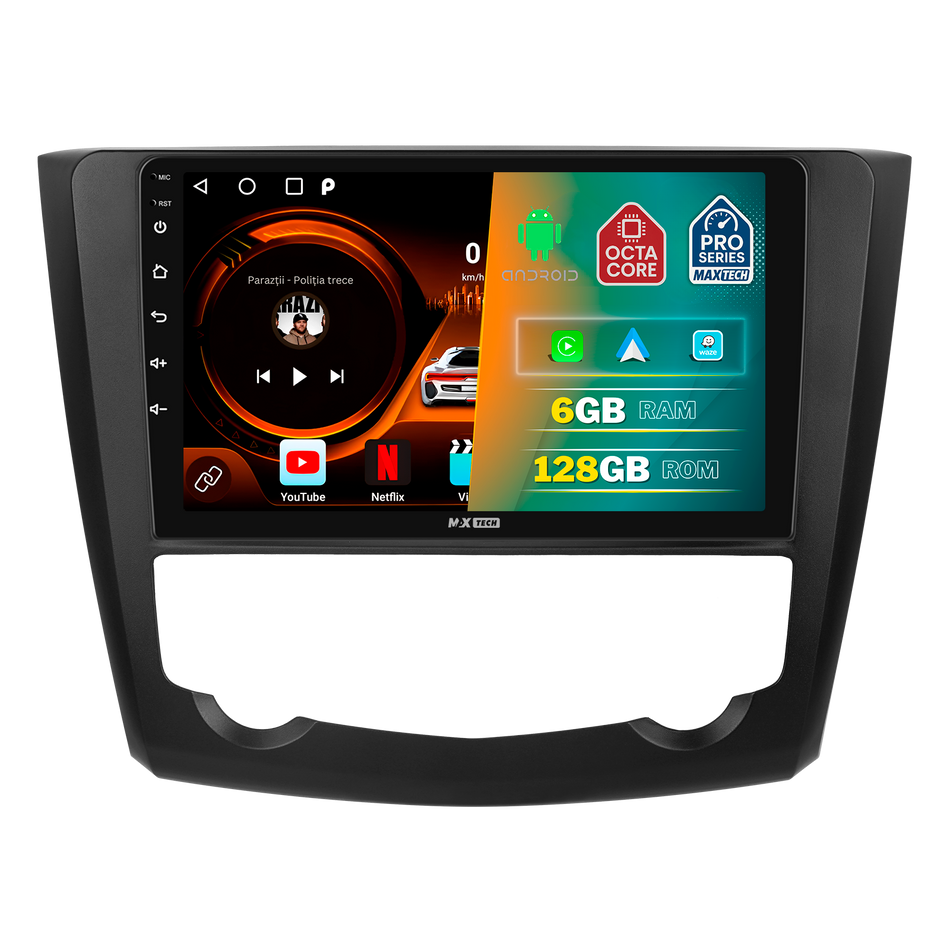 Navigatie Renault Kadjar I (2015-2018) pre-facelift dedicata, MaxTech® PRO SERIES, 6 GB Ram 128 GB Rom, Carplay si Android auto, Ecran 9” HD Touch, GPS, Wifi, Bluetooth, Radio, USB, EQ, DSP, Waze