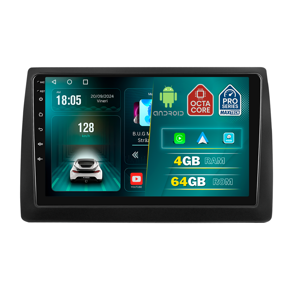 Navigatie Fiat Stilo (2002-2010) dedicata, MaxTech® PRO SERIES, 4 GB Ram 64 GB Rom, Carplay si Android auto, Ecran 9 ” HD Touch, GPS, Wifi, Bluetooth, Radio, USB, EQ, DSP, Waze