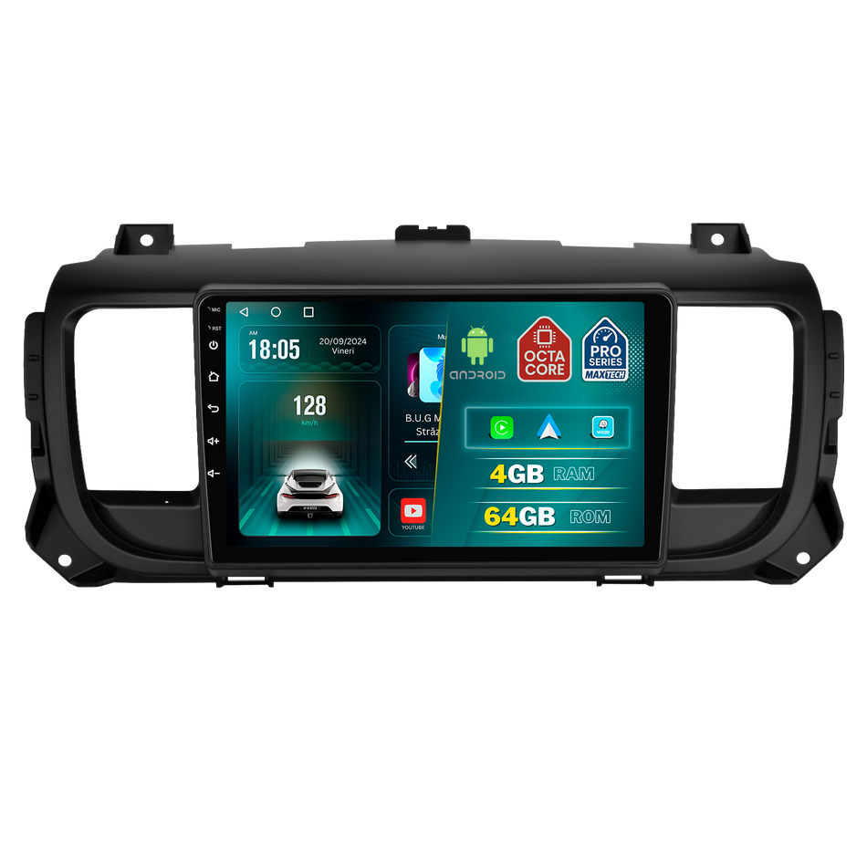 Navigatie  Citroen Jumpy III / Peugeot Expert III / Toyota Proace II (2016–2021) dedicata, MaxTech® PRO SERIES, 4 GB Ram 64 GB Rom, Carplay si Android auto, Ecran 9 ” HD Touch, GPS, Wifi, Bluetooth, Radio, USB, EQ, DSP, Waze