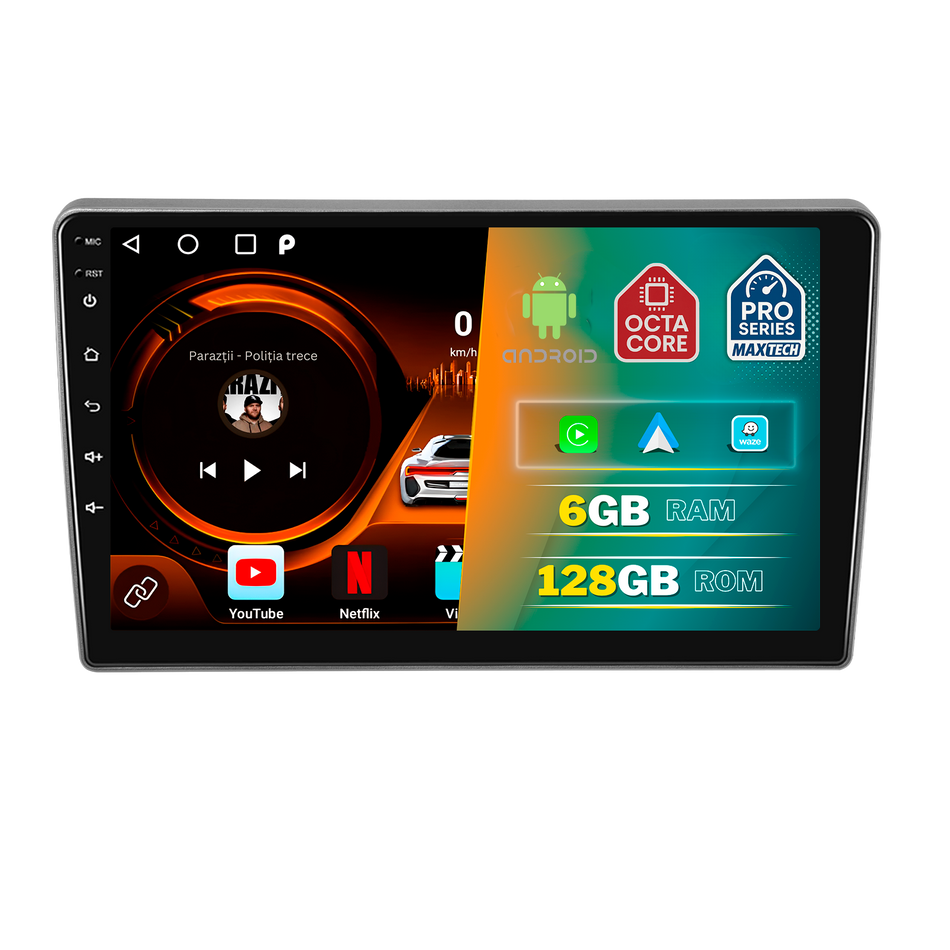 Navigatie Peugeot 407 (2004-2008) pre-facelift dedicata, MaxTech® PRO SERIES, 6 GB Ram 128 GB Rom, Carplay si Android auto, Ecran 9” HD Touch, GPS, Wifi, Bluetooth, Radio, USB, EQ, DSP, Waze