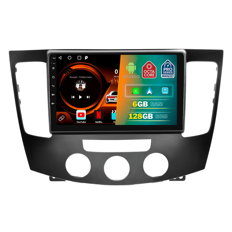 Navigatie Hyundai Sonata (2008-2010) facelift / NFC (Climatizare manuală) dedicata, MaxTech® PRO SERIES, 6 GB Ram 128 GB Rom, Carplay si Android auto, Ecran 9” HD Touch, GPS, Wifi, Bluetooth, Radio, USB, EQ, DSP, Waze