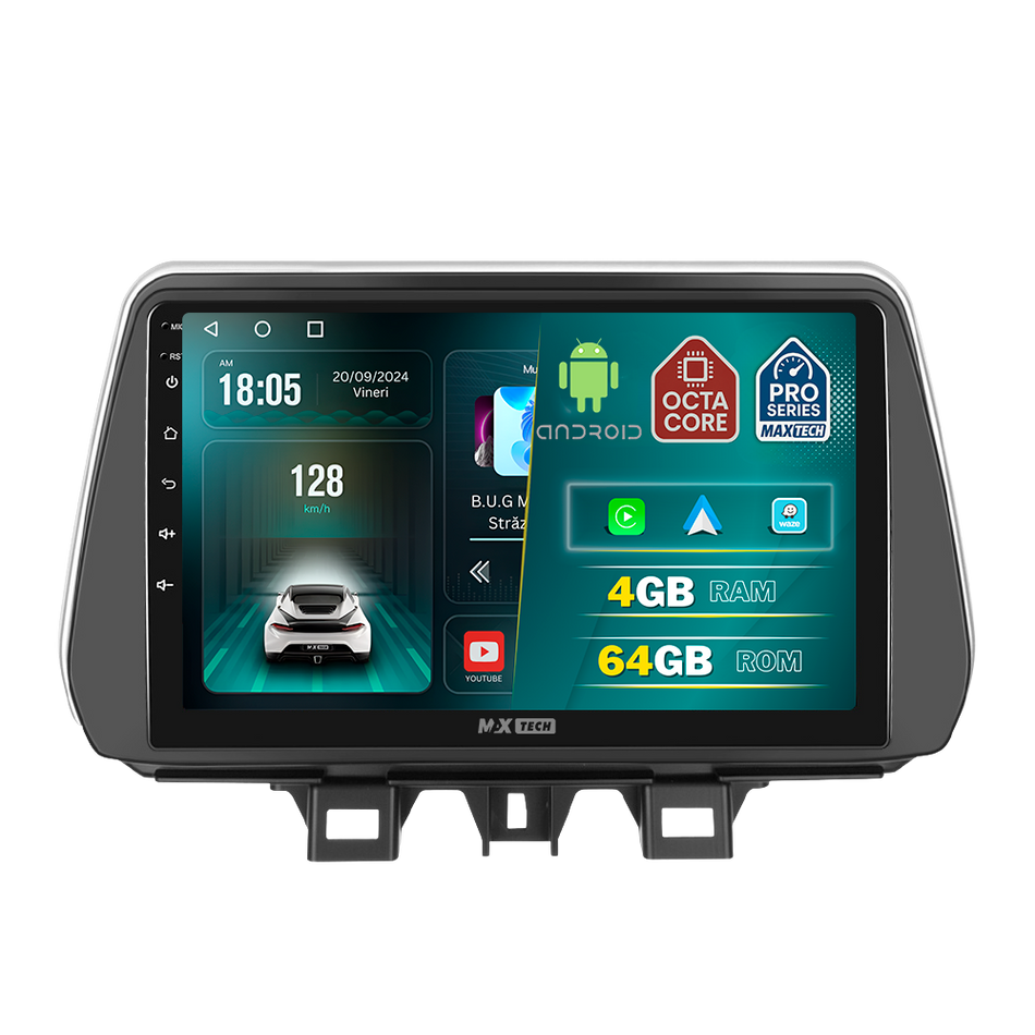 Navigatie Hyundai Tucson III (2018-2020) Facelift dedicata, MaxTech® PRO SERIES, 4 GB Ram 64 GB Rom, Carplay si Android auto, Ecran 9 ” HD Touch, GPS, Wifi, Bluetooth, Radio, USB, EQ, DSP, Waze