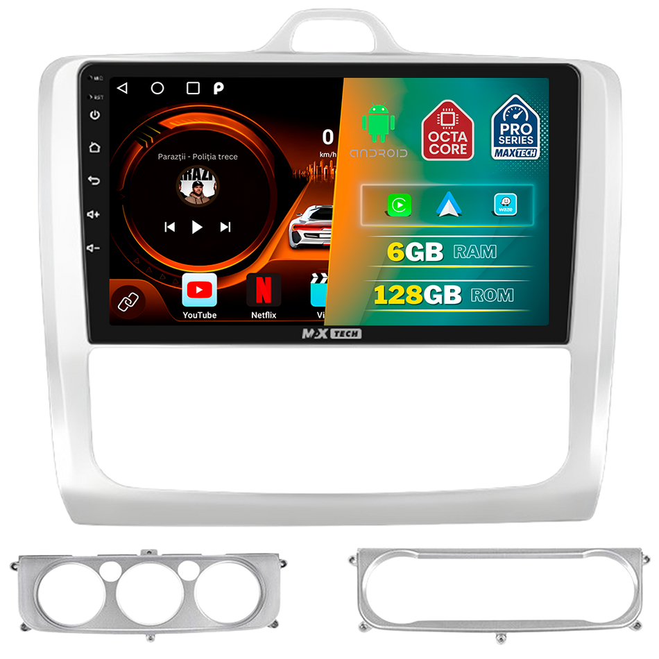 Navigatie Ford Focus 2 (Mk2) 2004-2011  dedicata, MaxTech® PRO SERIES, 6 GB Ram 128 GB Rom, Carplay si Android auto, Ecran 9” HD Touch, GPS, Wifi, Bluetooth, Radio, USB, EQ, DSP, Waze