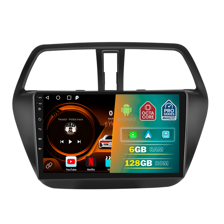 Navigatie Suzuki SX4 S-Cross (2013-2016) Pre-facelift dedicata, MaxTech® PRO SERIES, 6 GB Ram 128 GB Rom, Carplay si Android auto, Ecran 9” HD Touch, GPS, Wifi, Bluetooth, Radio, USB, EQ, DSP, Waze