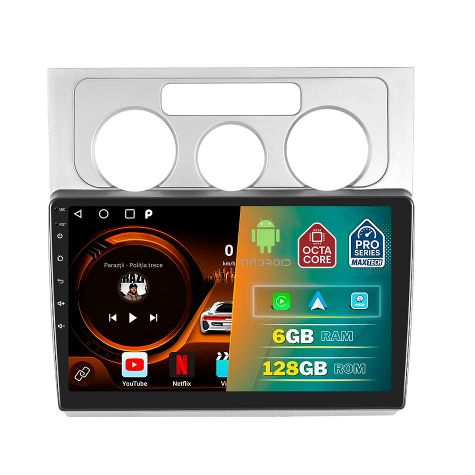 Navigatie VW Touran I (2006-2010) facelift dedicata, MaxTech® PRO SERIES, 6 GB Ram 128 GB Rom, Carplay si Android auto, Ecran 10” HD Touch, GPS, Wifi, Bluetooth, Radio, USB, EQ, DSP, Waze