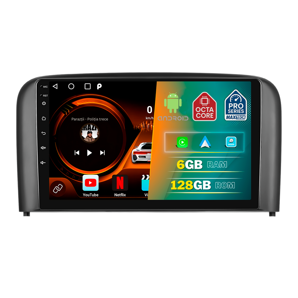 Navigatie Volvo S80 I (2001-2006) dedicata, MaxTech® PRO SERIES, 6 GB Ram 128 GB Rom, Carplay si Android auto, Ecran 9” HD Touch, GPS, Wifi, Bluetooth, Radio, USB, EQ, DSP, Waze