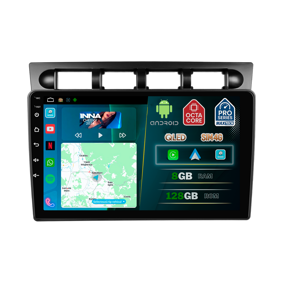 Navigatie Kia Picanto I (2007-2011) facelift dedicata, MaxTech® PRO SERIES, 8 GB Ram 128 GB Rom, OctaCore, Carplay si Android auto, Ecran 9” HD Touch, Sim 4G, ADI/HI-Res, GPS, Wifi, Bluetooth, Radio, USB, EQ, DSP, Waze