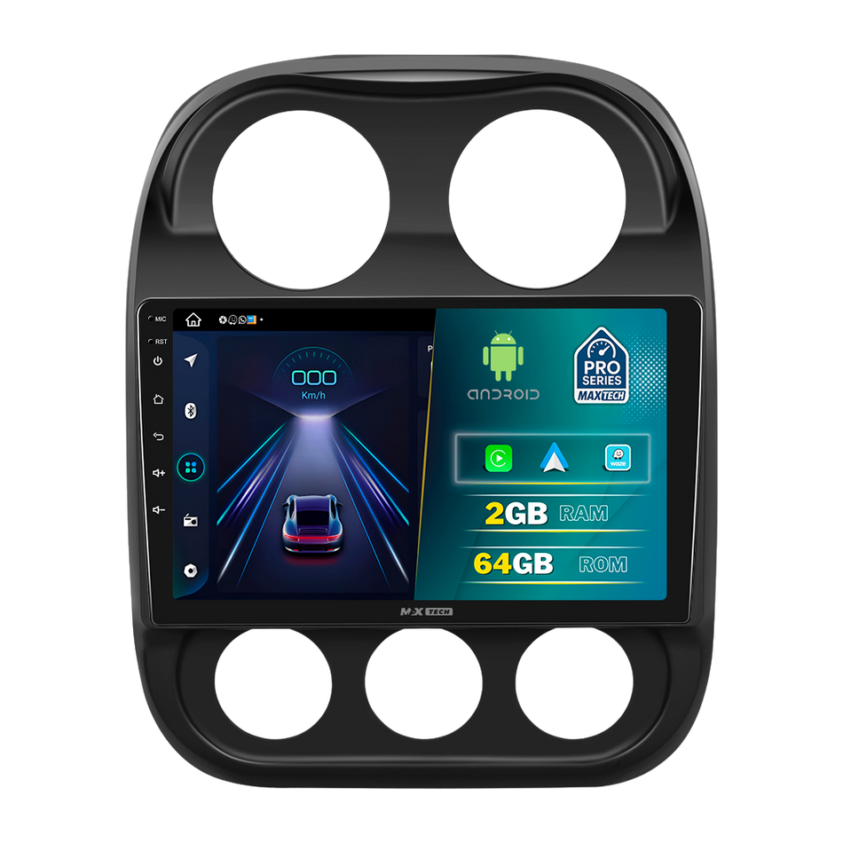Navigatie Jeep Compass/Patriot (2011-2016) Facelift dedicata, MaxTech® PRO SERIES, 2 GB Ram 64 GB Rom, Carplay si Android auto, Ecran 10” HD Touch, GPS, Wifi, Bluetooth, Radio, USB, EQ, DSP, Waze