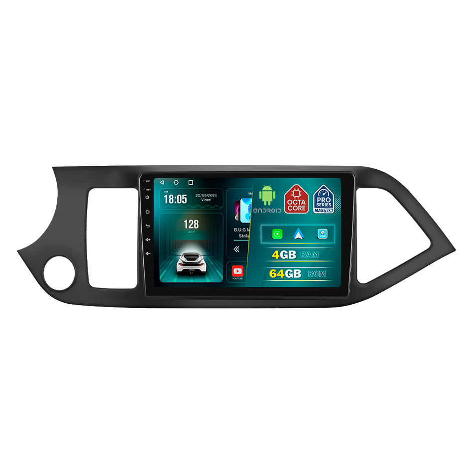 Navigatie Kia Picanto (2012-2016) dedicata, MaxTech® PRO SERIES, 4 GB Ram 64 GB Rom, Carplay si Android auto, Ecran 9 ” HD Touch, GPS, Wifi, Bluetooth, Radio, USB, EQ, DSP, Waze