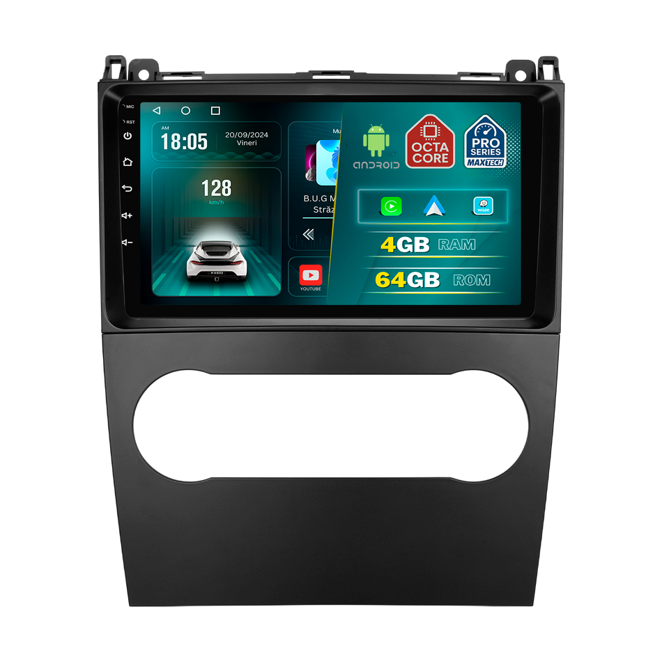 Navigatie  Mercedes A-Class W169/B-Class W245 (2008–2012) dedicata, MaxTech® PRO SERIES, 4 GB Ram 64 GB Rom, Carplay si Android auto, Ecran 9 ” HD Touch, GPS, Wifi, Bluetooth, Radio, USB, EQ, DSP, Waze