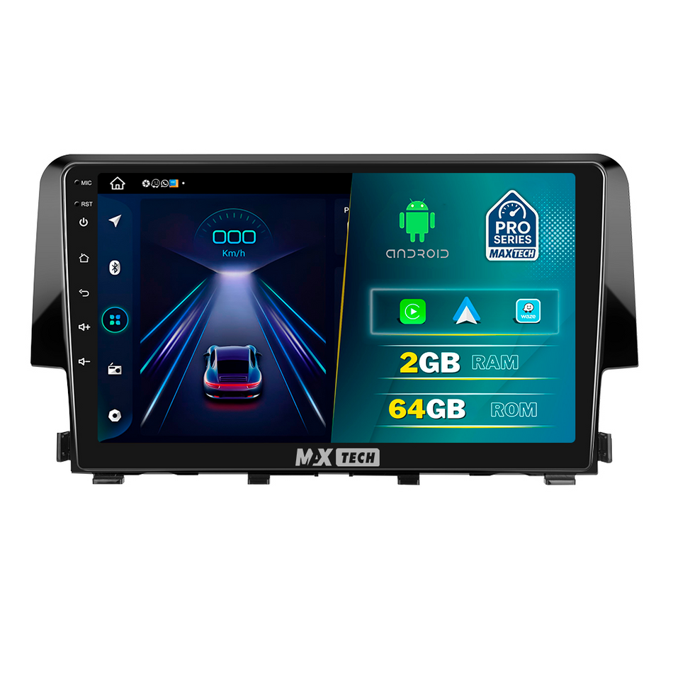 Navigatie Honda Civic X (2017-2021) dedicata, MaxTech® PRO SERIES, 2 GB Ram 64 GB Rom, Carplay si Android auto, Ecran 9” HD Touch, GPS, Wifi, Bluetooth, Radio, USB, EQ, DSP, Waze
